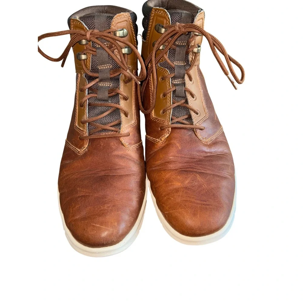 Timberland Mens Brown Leather Ankle Boots Lace Up Casual Shoes Size 9.5